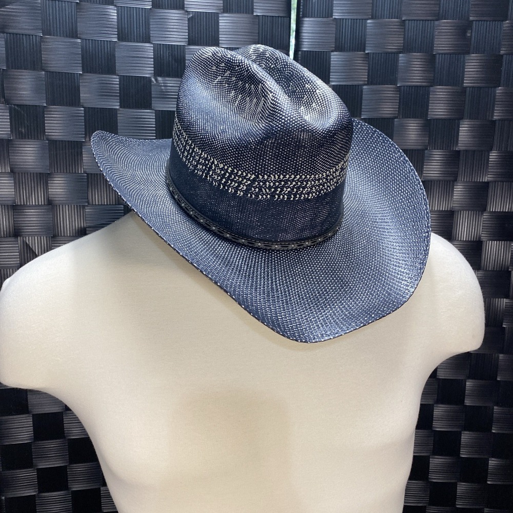 American Hat Makers Straw Cowboy Hat Size Small Dark Blue And Cream